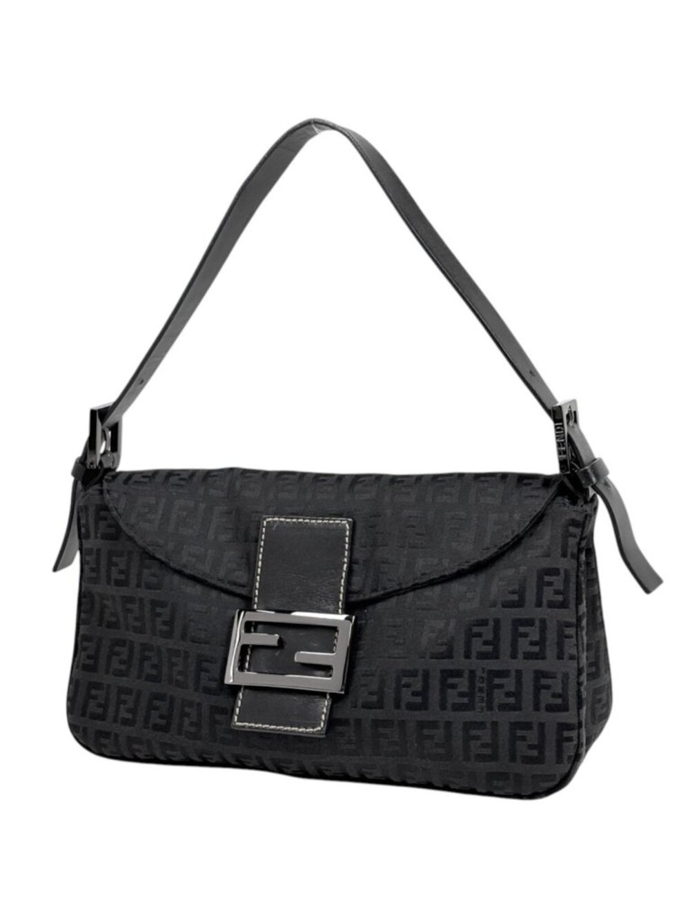 Fendi Shoulder Bag Zucchino Pattern Canvas Black